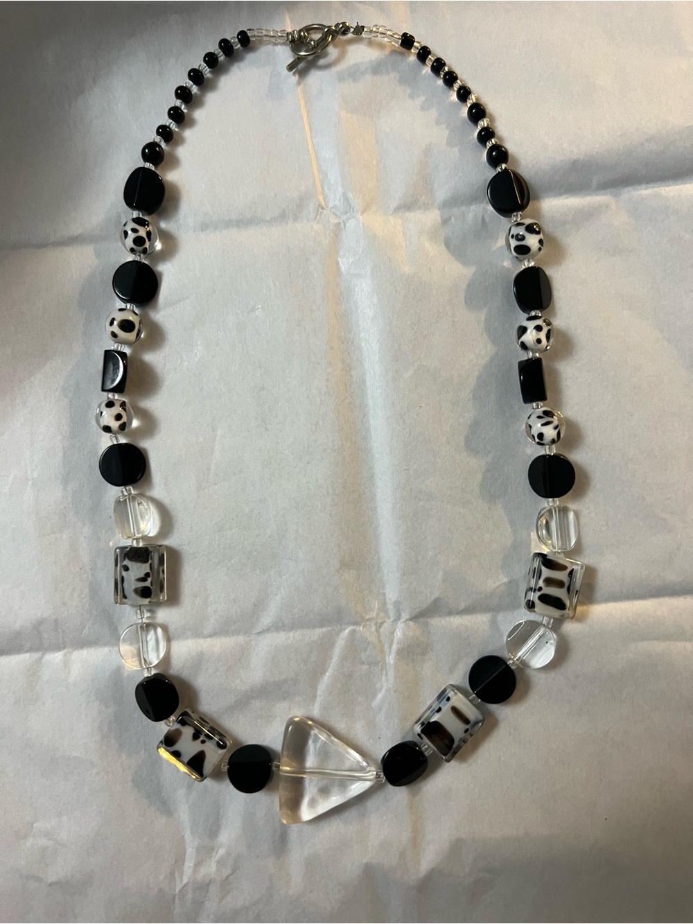 Black and Clear Cow Pattern Beaded Statement Necklace